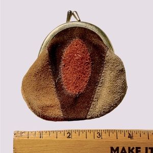 Vintage Suede Coin Purse with Kiss Clasp Brown, Tan and Rusty Orange